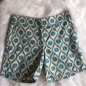Ann Taylor Cream Shorts with Teal Medallion Print